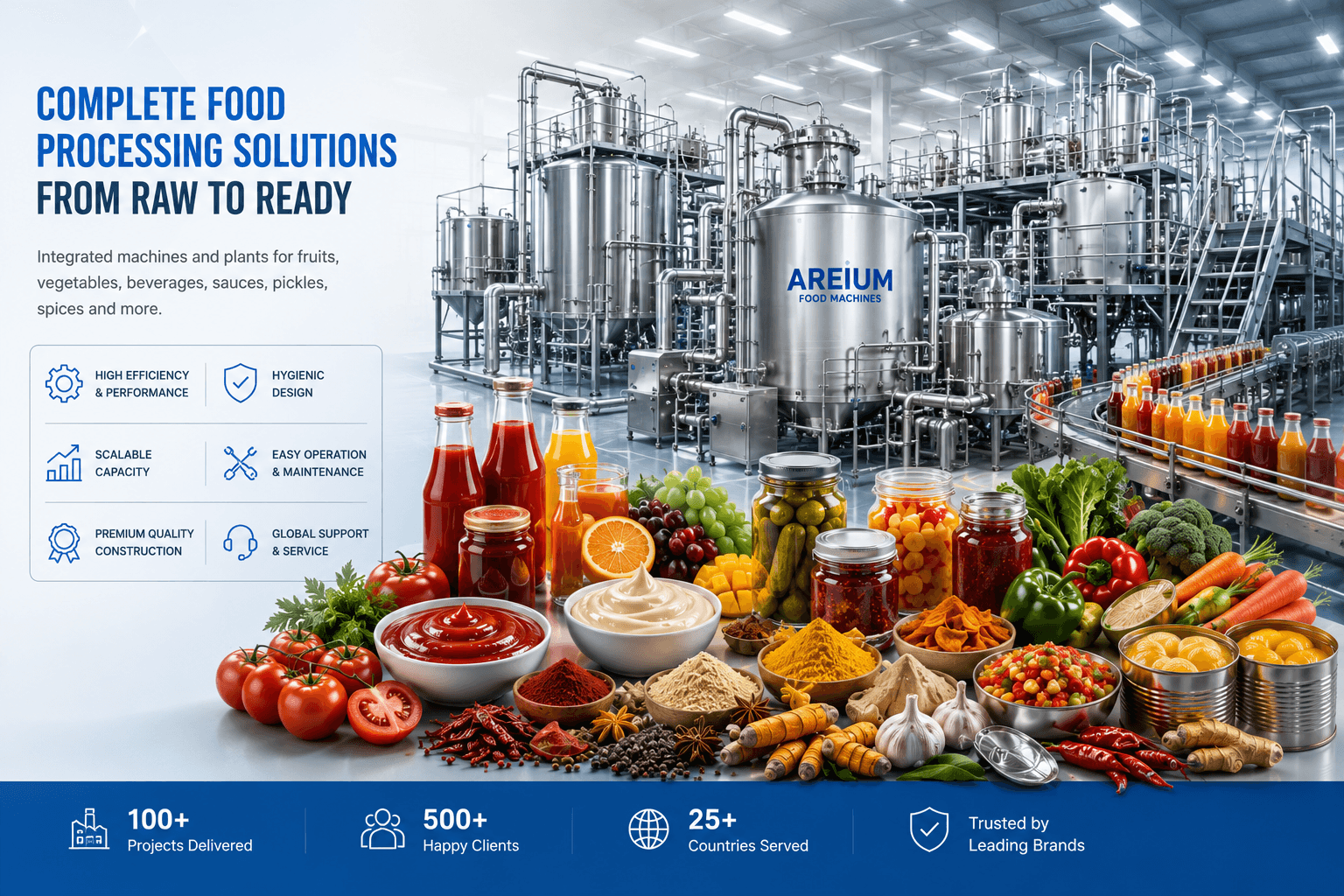 AREIUM industrial food processing machinery for fruit, vegetable and prepared-food production